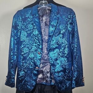 Boy's SWOTGDOBY Blue Velvet Formal Jacket Blazer Dress Suit Jacket S